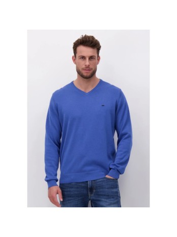 Pull col V Fynch-Hatton bleu ocean