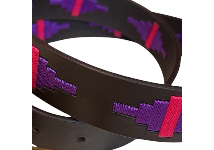 Ceinture argentine cuir tressé violet et rose | Passion Campagne