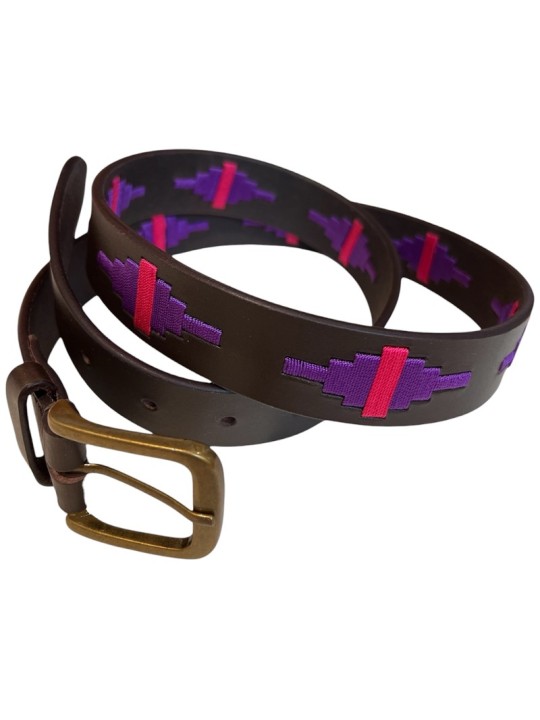 Ceinture argentine cuir tressé violet et rose | Passion Campagne