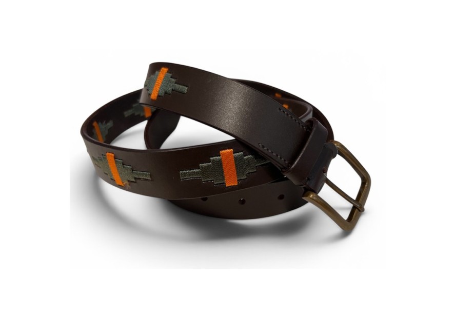 Ceinture argentine cuir fils verte et orange - Novasport