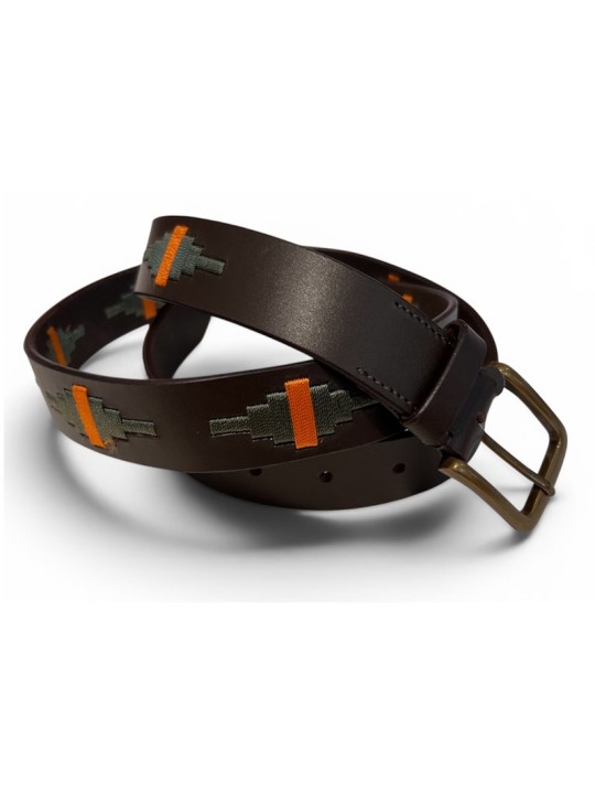 Ceinture argentine cuir fils verte et orange - Novasport