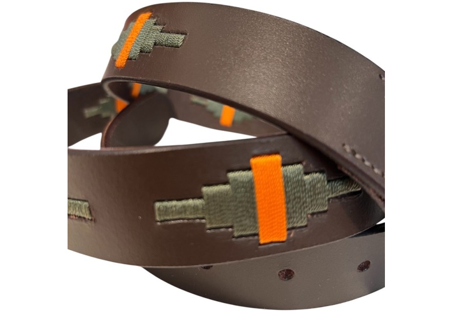 Ceinture argentine cuir fils verte et orange - Novasport
