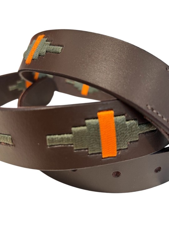 Ceinture argentine cuir fils verte et orange - Novasport