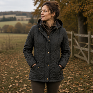 femme avec une veste barbour matélassée